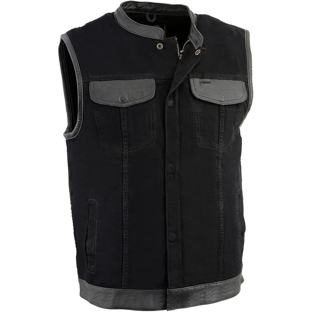 Milwaukee‎ Leather MDM3010 Black Denim Leather Biker Vest Mens 4XL CCW